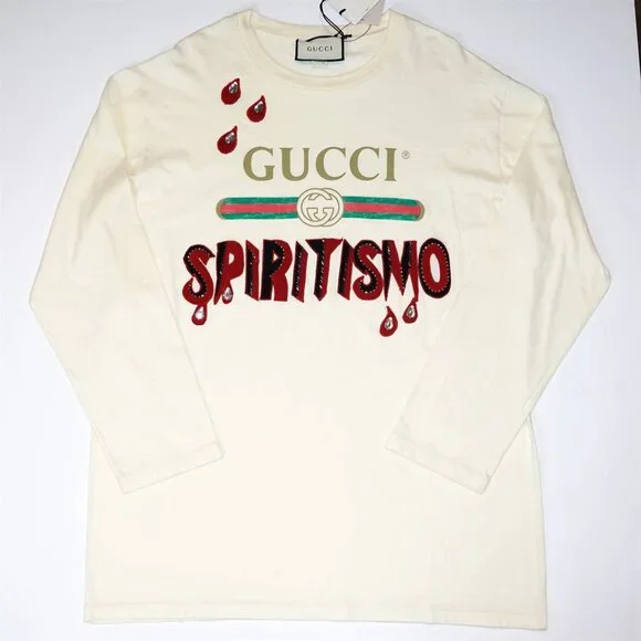 Gucci Spiritismo Oversized Long Sleeve T-shirt in Cream - Picture 2 of 7